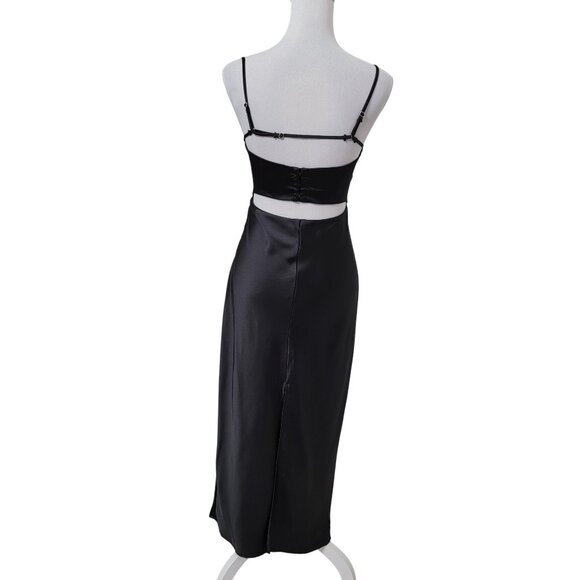 Zara Size S Black Satin Midi Cocktail SlipDress with Cutout Detailing on Back - Picture 4 of 16